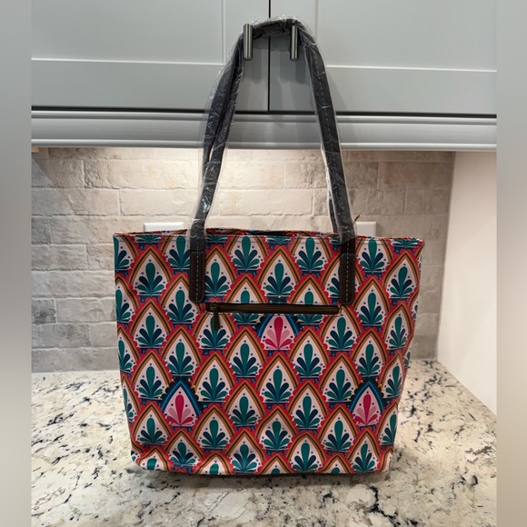 Catchfly NWT Vibrant Patterned Tote w/Brown Accents - Picture 2 of 10